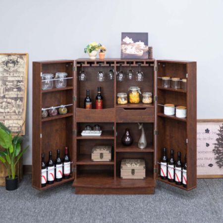 MDF Hot Pressing Technology Walnut Wine Cabinet
